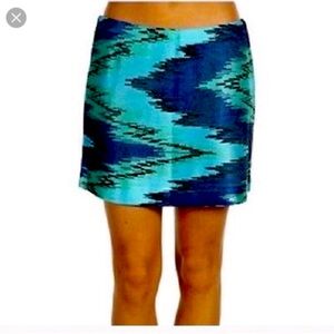 Hale Bob Y2K Lined Mini Skirt Sz M Green Zigzag Tribal Pattern Party Cocktail